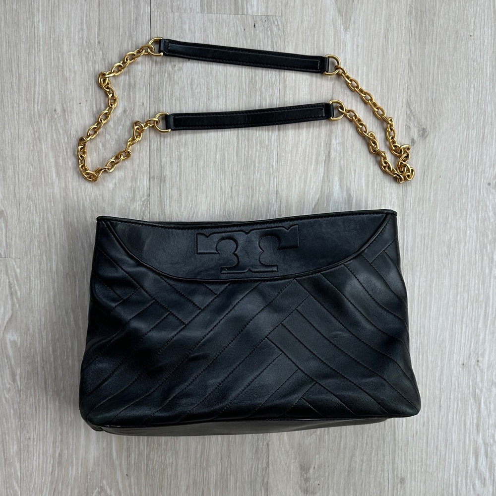 Tory Burch Black Leather Quilted Shoulder Bag - strap needs reattaching